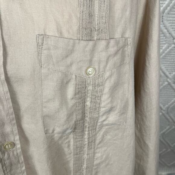 Vtg D'Accord Men's Button Down Shirt 100% Linen Long Sleeve Tan XL - Picture 2 of 6